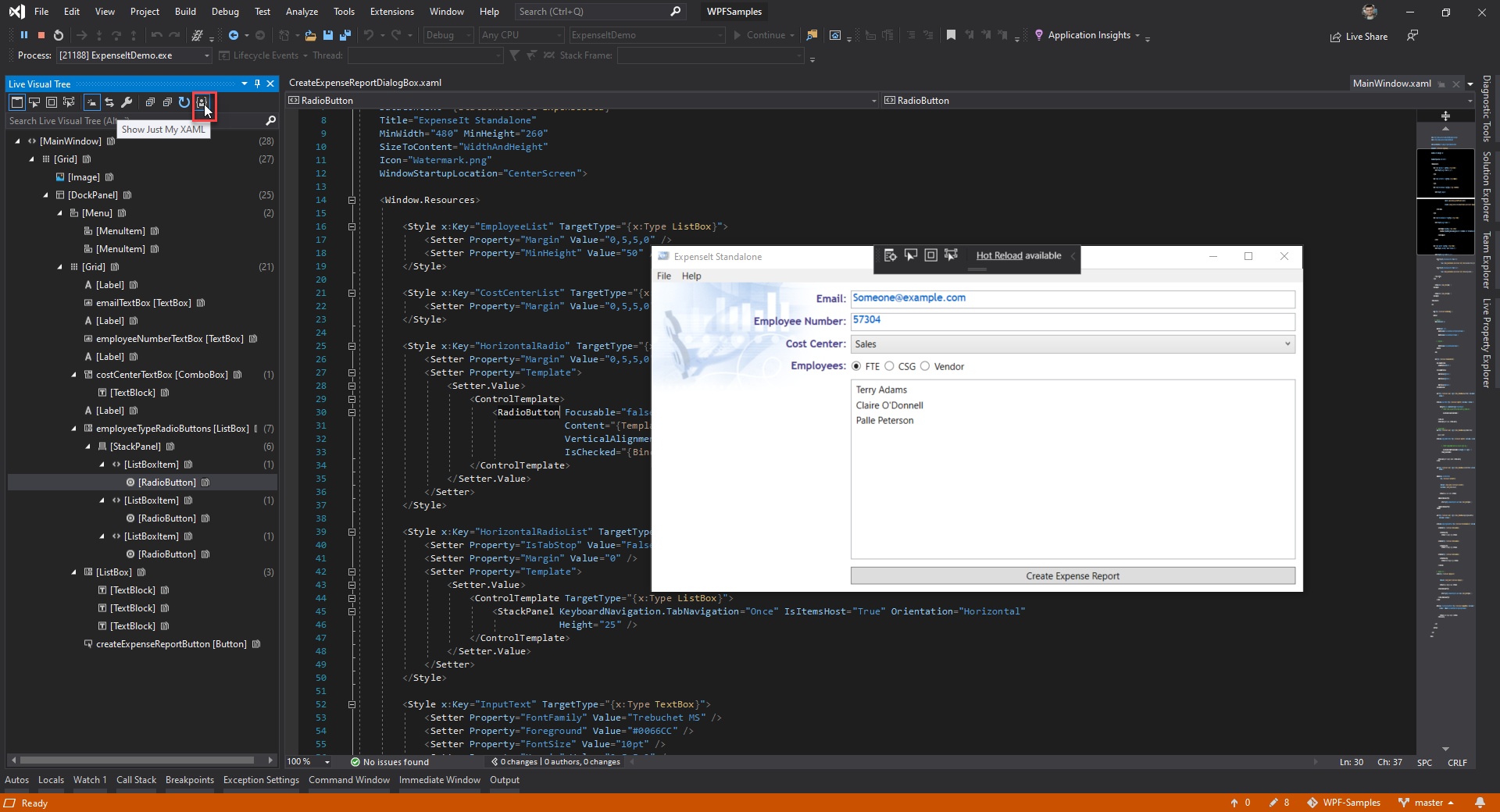 Show Just My XAML in Live Visual Tree