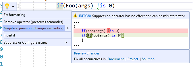 Code fix to negate expression