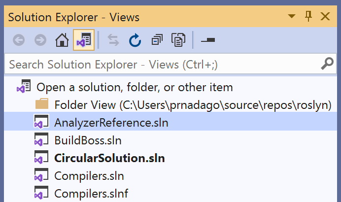 List of Views in Solution Explorer