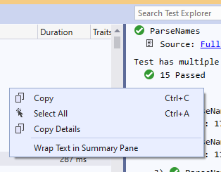 Wrap test details from the right-click context menu
