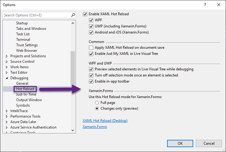 XAML Hot Reload Consolidated Settings