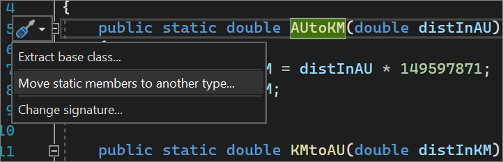 Move static members to another type refactoring