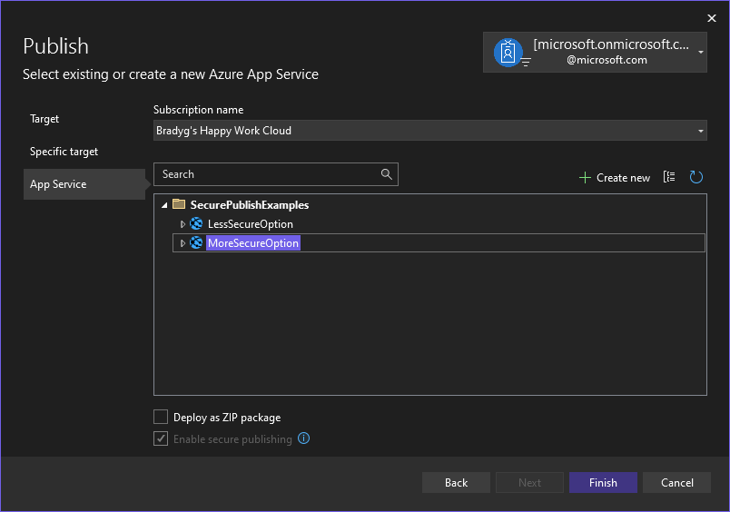 Azure Tools Secure Publish Enabled