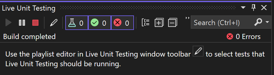 Live Unit Testing Status Bar
