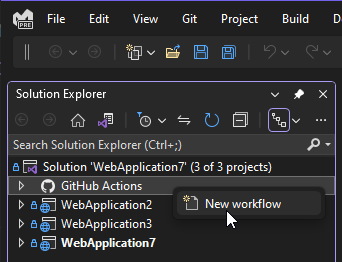 Create new GitHub Actions workflow from Solution Explorer
