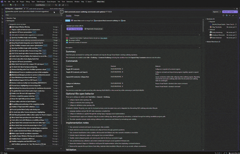 Change Groups organizes a pull request into tagged groups with summaries, review guidance, related files, and progress tracking.
