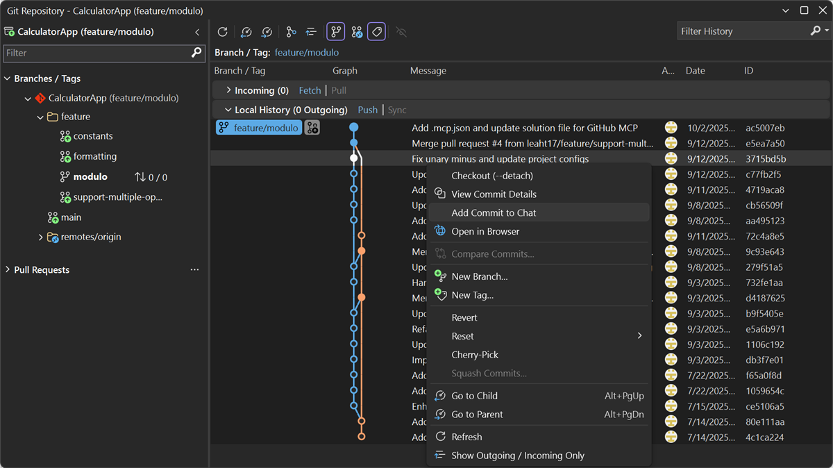 Add commit to Copilot Chat