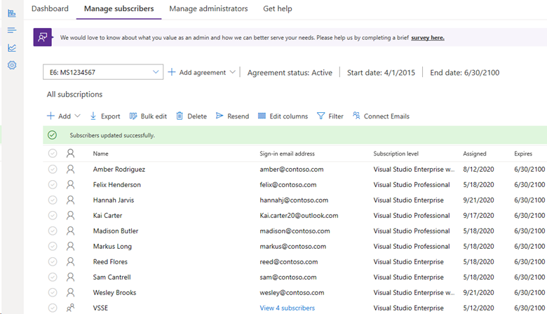 Assign Visual Studio subscriptions to multiple users | Microsoft Learn