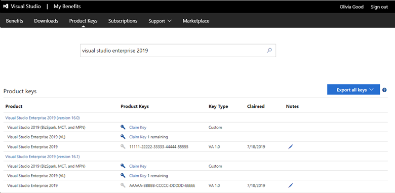 Finding and claiming product keys in Visual Studio subscriptions |  Microsoft Learn