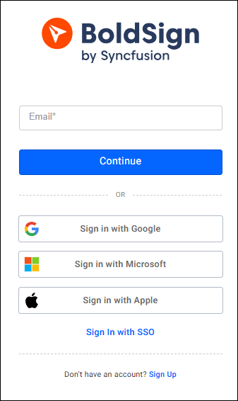 Screenshot of BoldSign sign in screen.