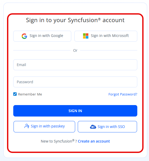 Screenshot of the Sign in screen with fields highlighted