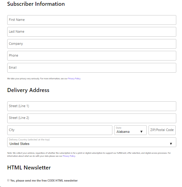 CODE Magazine subscriber information