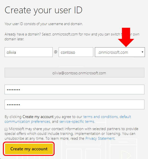 Power BI Pro Benefit create private tenant userID