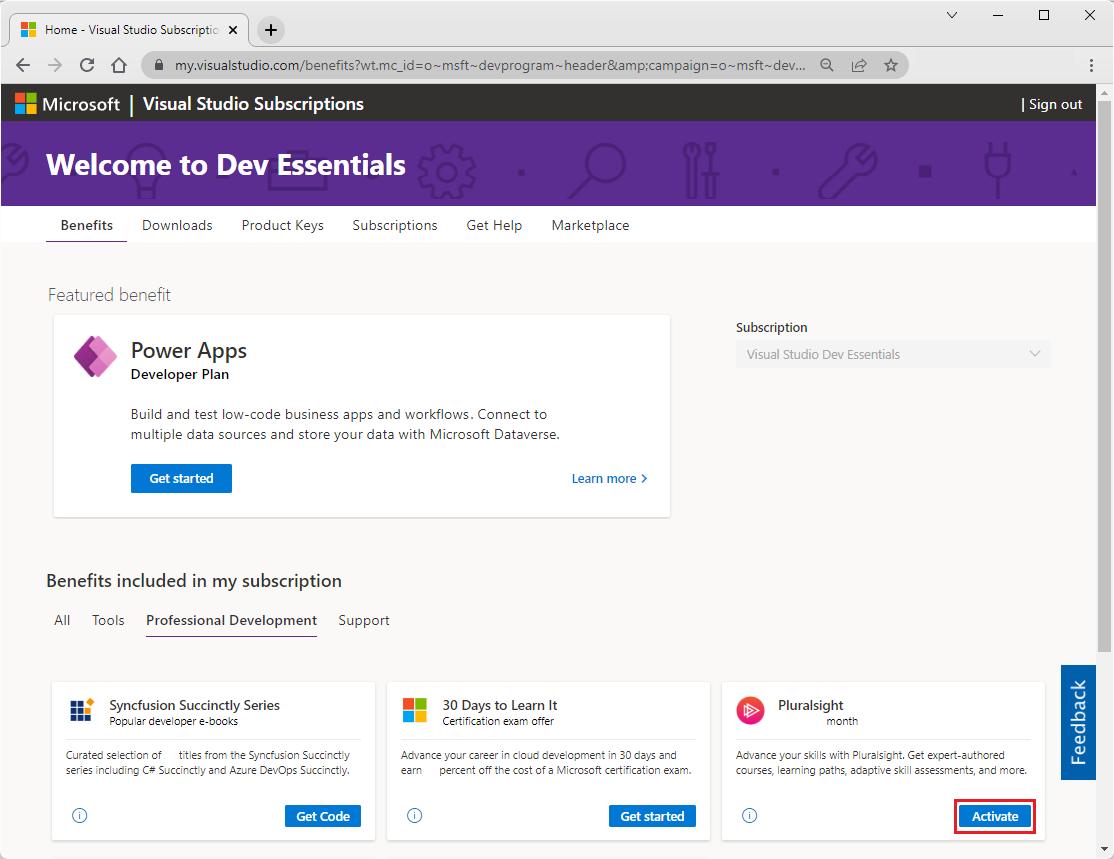 Pluralsight benefit in Visual Studio subscriptions | Microsoft Learn