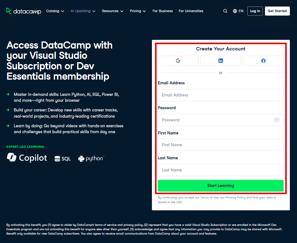 DataCamp benefit in Visual Studio Subscriptions - Visual Studio ...