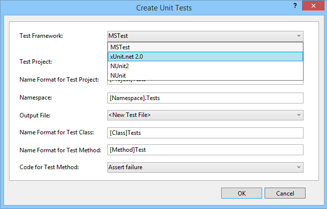 Select other installed unit test framework