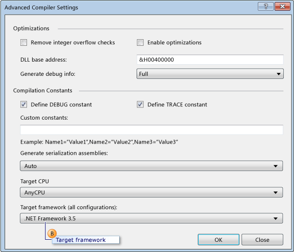 Specify the targeted .NET Frameworks - Visual Studio (Windows