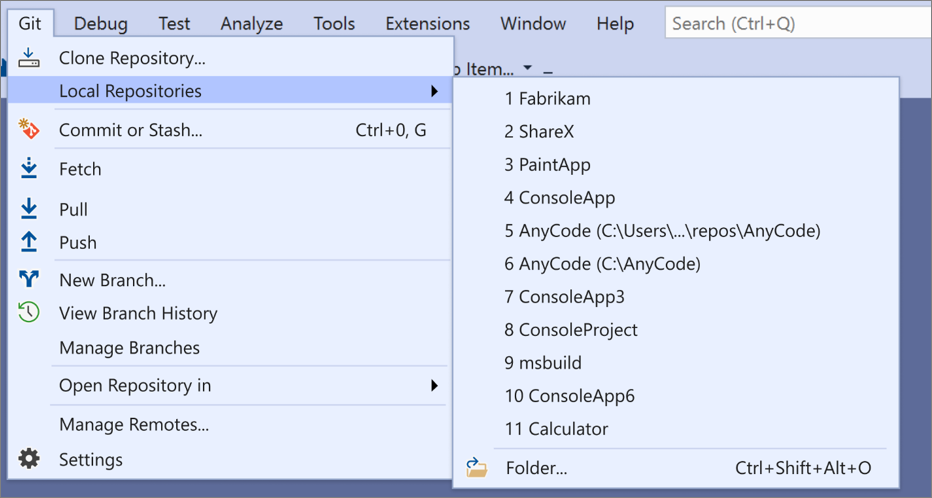 git fetch, pull, push, & sync - Visual Studio (Windows