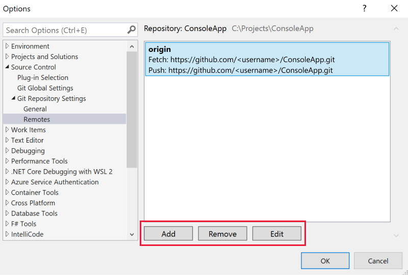 Change Git Settings Visual Studio