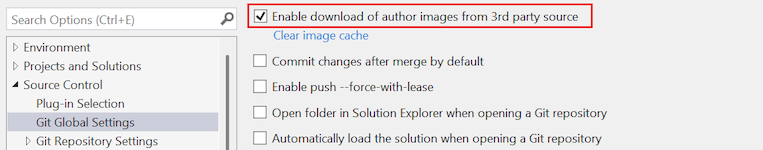 Screenshot of the 'Enable download of author images from 3rd party source' option in the Options dialog.