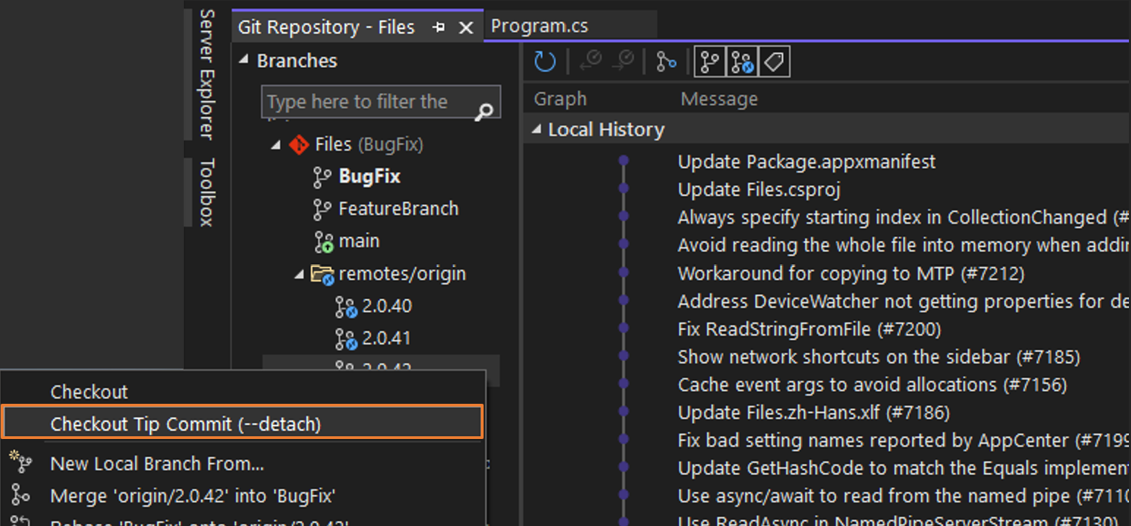 browse-repos-compare-branches-commits-visual-studio-windows