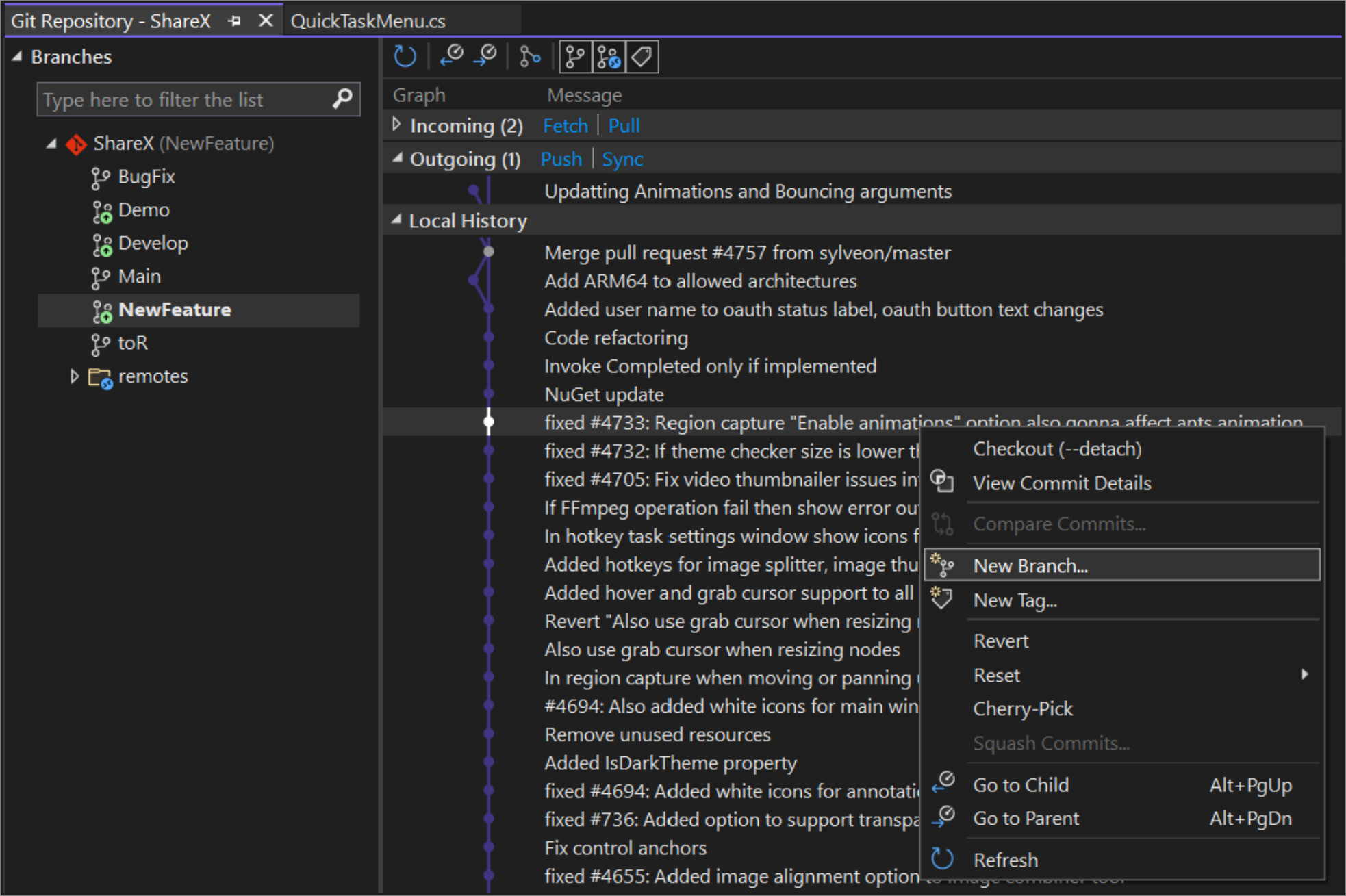 Browse repos, compare branches & commits - Visual Studio (Windows) |  Microsoft Learn