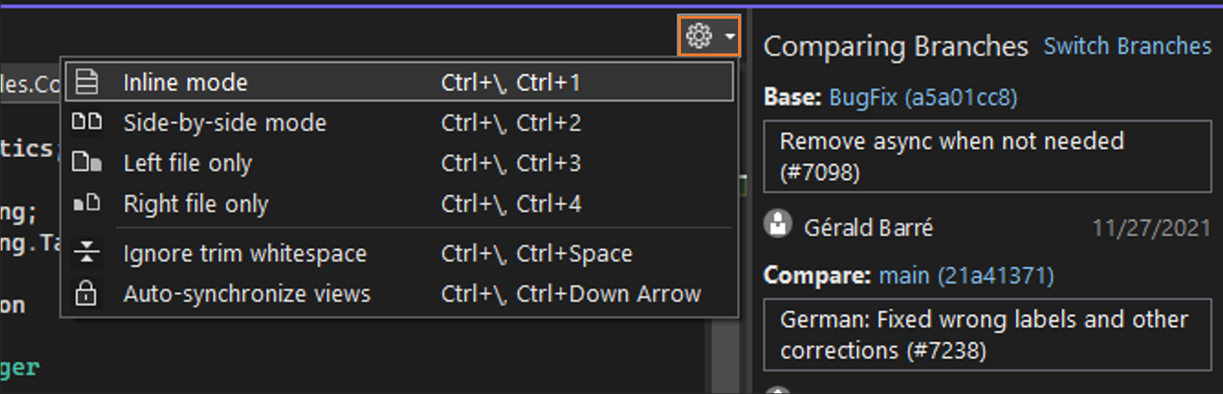 Browse repos, compare branches & commits - Visual Studio (Windows) |  Microsoft Learn