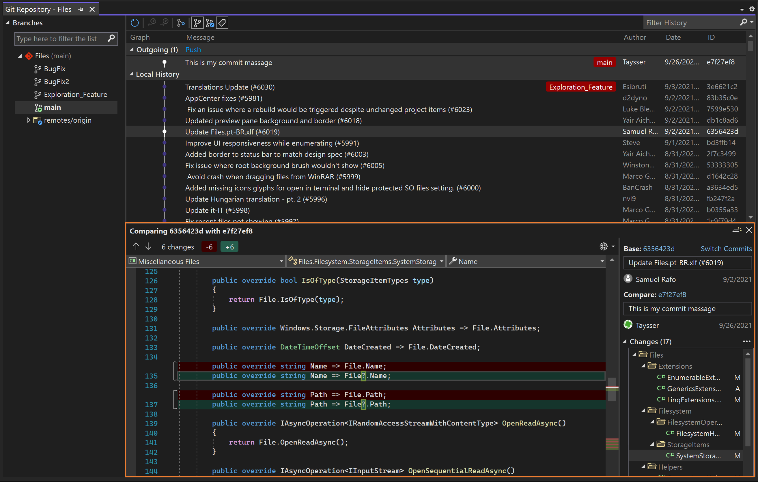 Browse repos, compare branches & commits - Visual Studio (Windows) |  Microsoft Learn