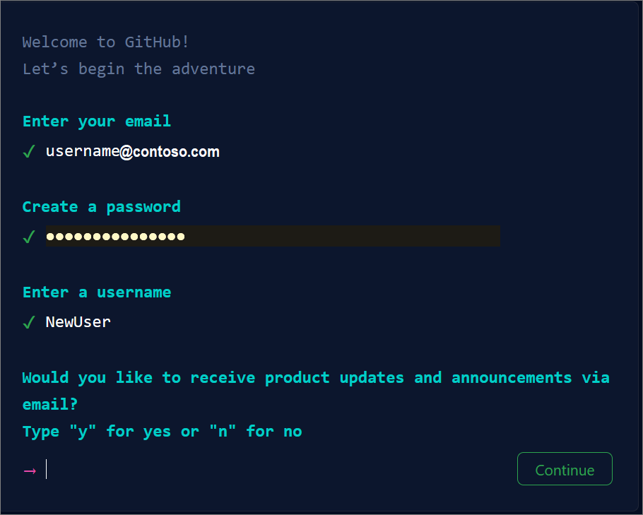 Screenshot of the Create a Password and Enter a Username dialog.