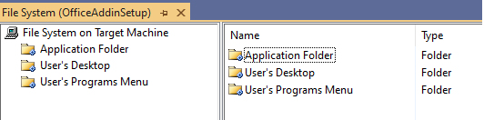 Screenshot of the File System Explorer for the setup project