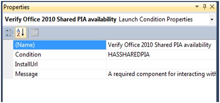 Screenshot of the Properties Window for the Verify Office Shared PIA launch condition