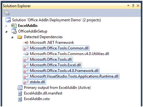 Screenshot of Solution Explorer showing the dependencies to exclude