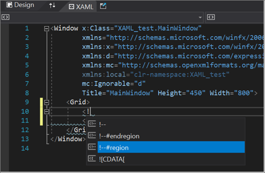 XAML code editor - Visual Studio (Windows) | Microsoft Learn