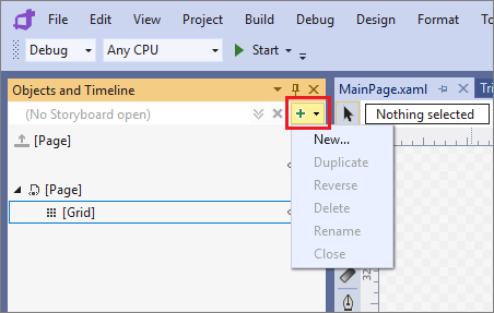 Add a storyboard in Blend for Visual Studio