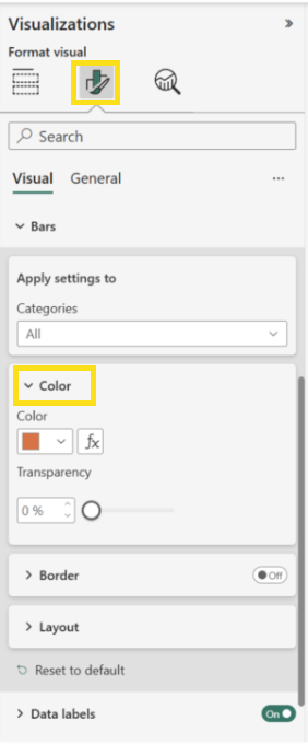Screenshot that shows how to change the color of a chart.