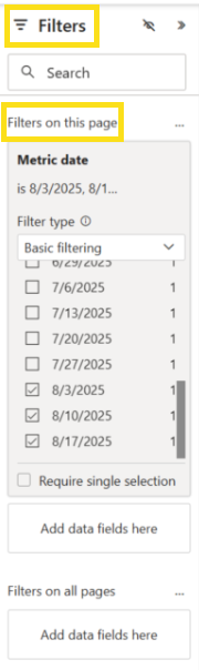 Screenshot that shows how to filter the chart data.