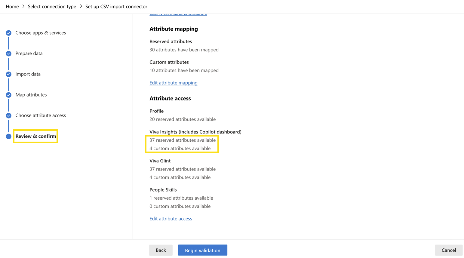 Screenshot that shows the Review and confirm page.