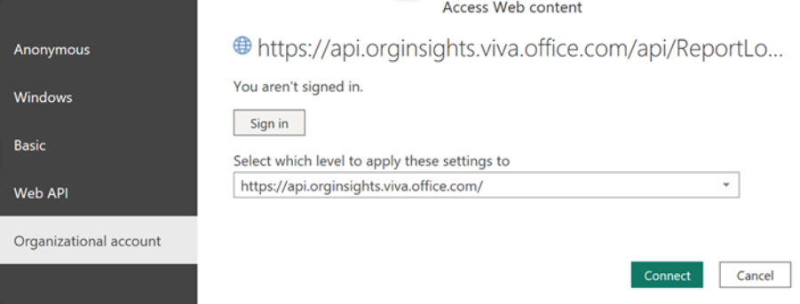 Screenshot that shows Organizational account sign in window.