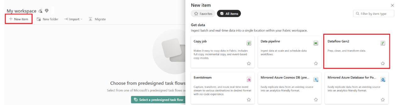 Screenshot that shows how to set up a new item in the connector.