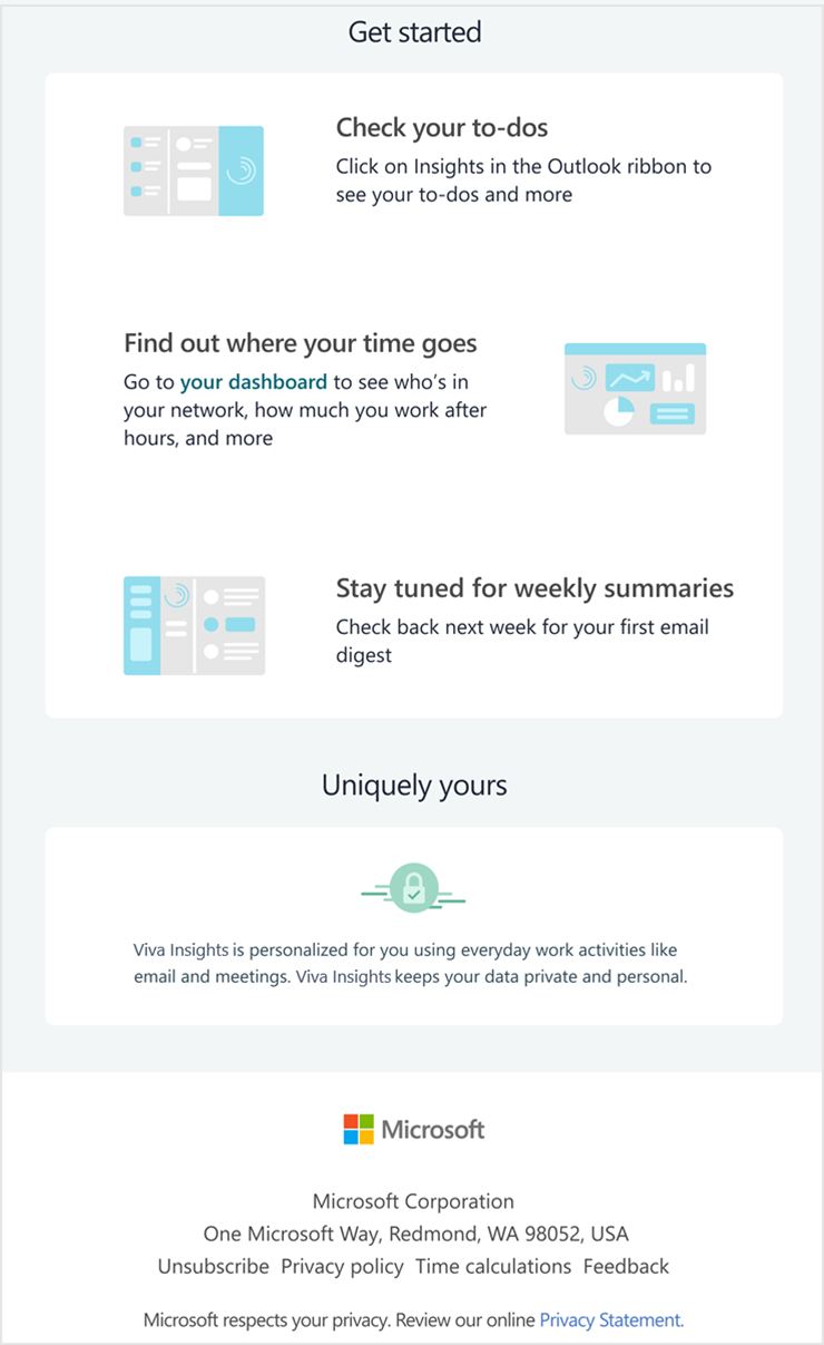 Viva Insights welcome email | Microsoft Learn