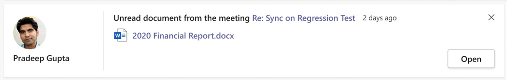 Screenshot that shows task about unread document from a meeting.
