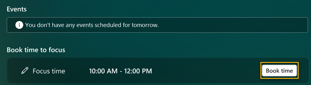 Screenshot that shows the option to book focus time.