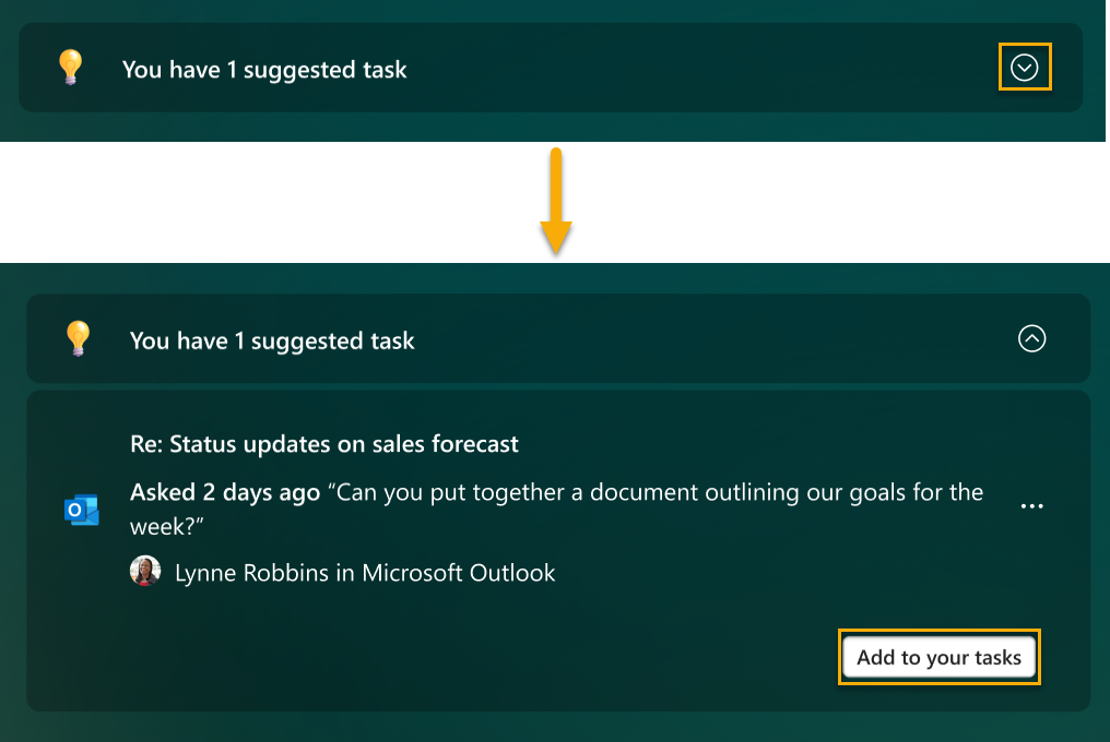 Screenshot that shows adding a suggested task.