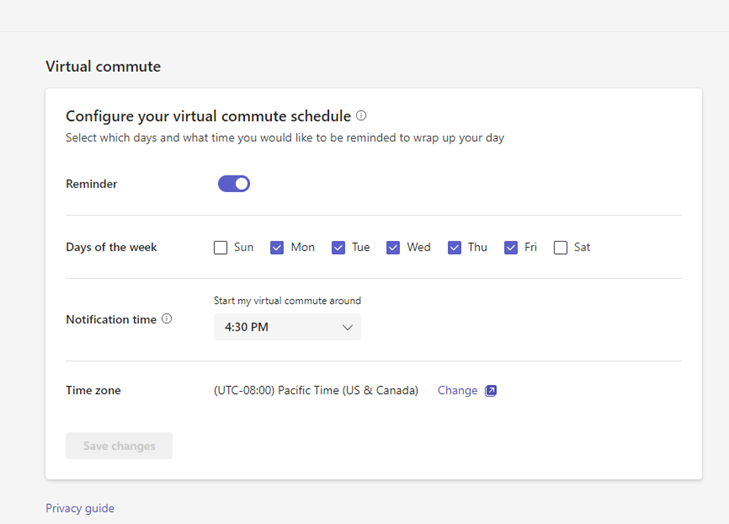 Screenshot that shows option to schedule virtual commute.