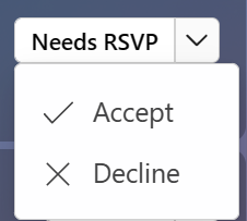 Screenshot that shows the dropdown options for the Needs RSVP button: Accept and Decline.