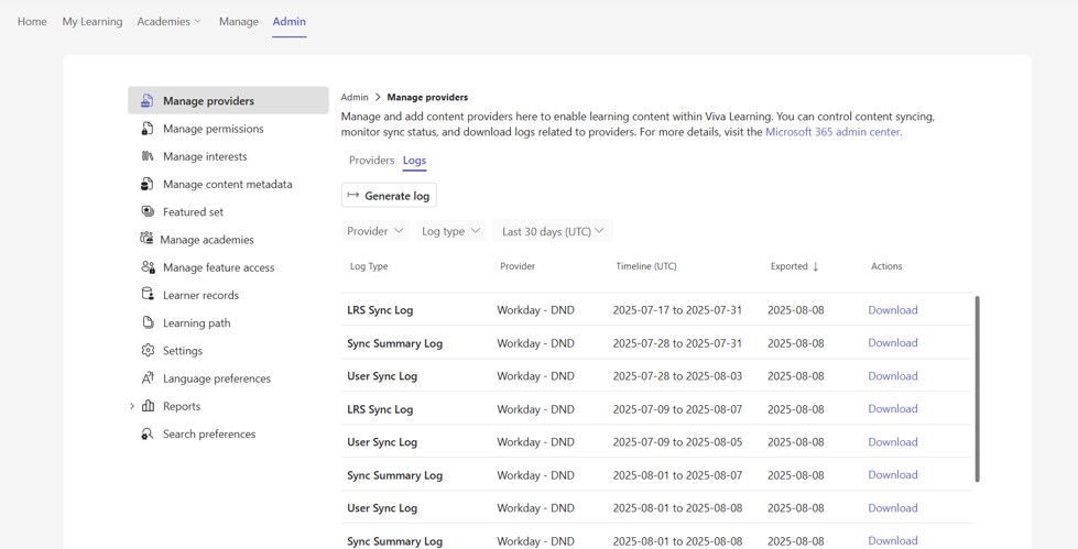 Screen to download the logs.