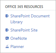 Screenshot showing Microsoft 365 resources.