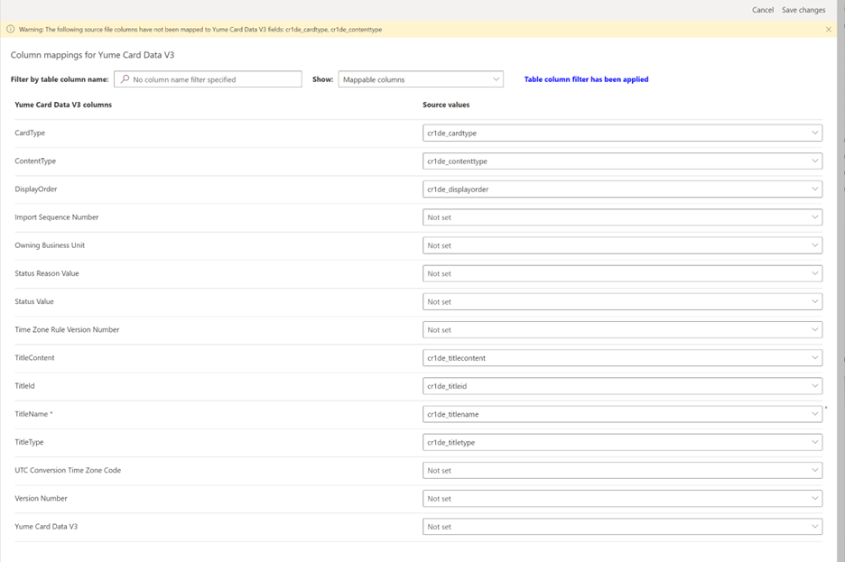 Column Mapping 