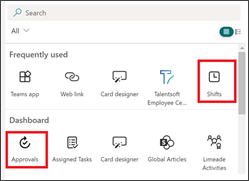 Image of how to find a Microsoft app in the card picker window.