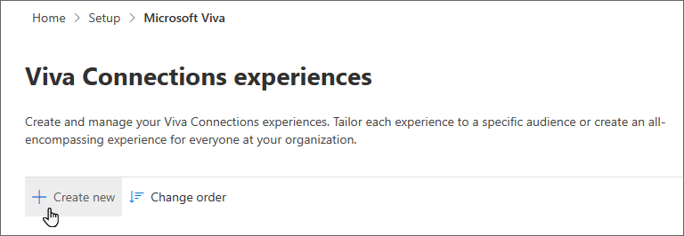 Screenshot of the option to create a new Connections experience highlighted.